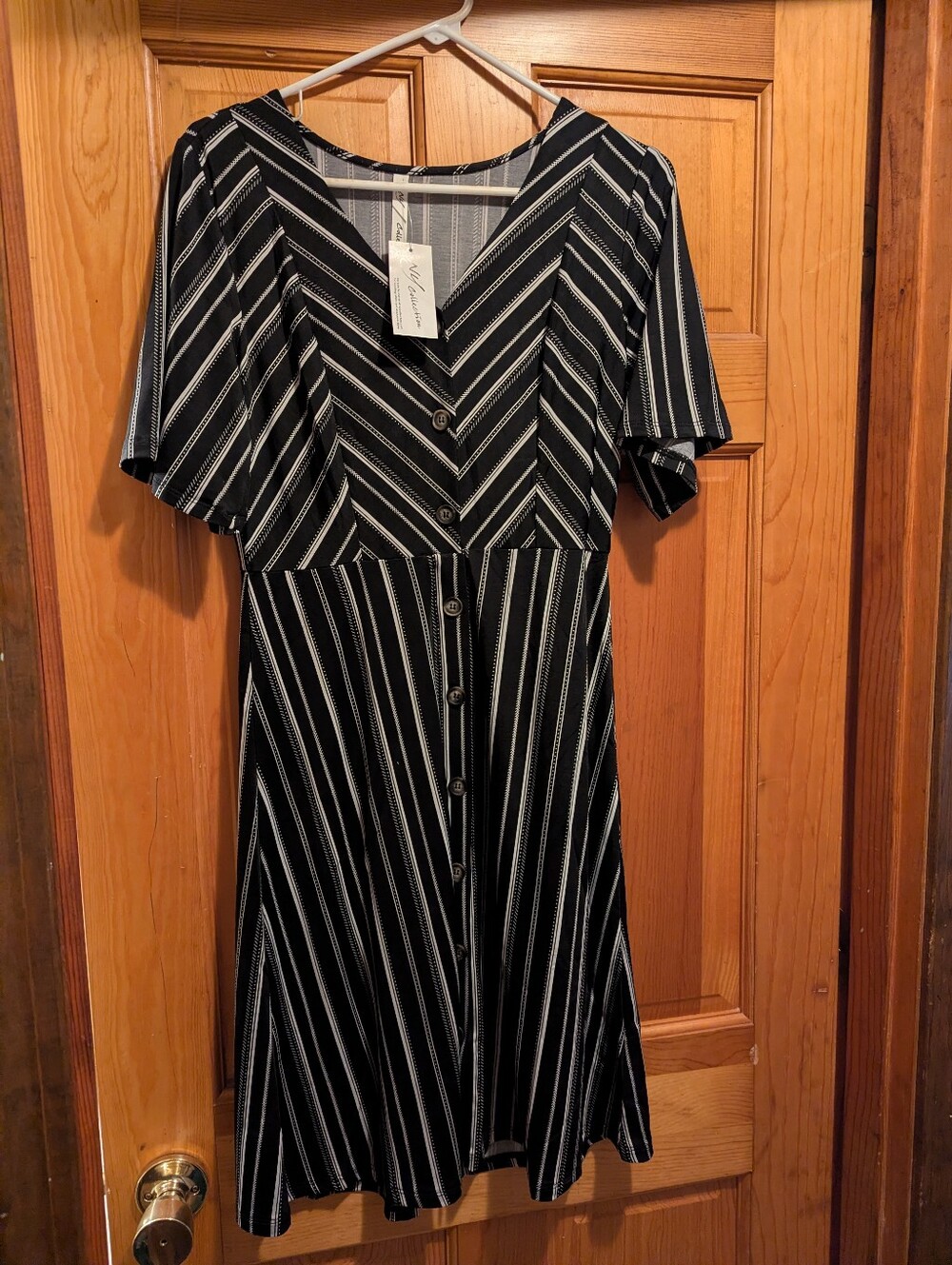 Black and White Striped Button-Front Dress